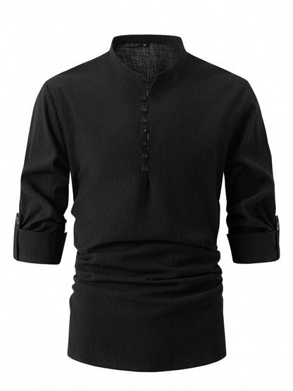 New Fashion Retro Stand Collar Slim Fit Casual Long Sleeve Shirt Shello Creative Boutique