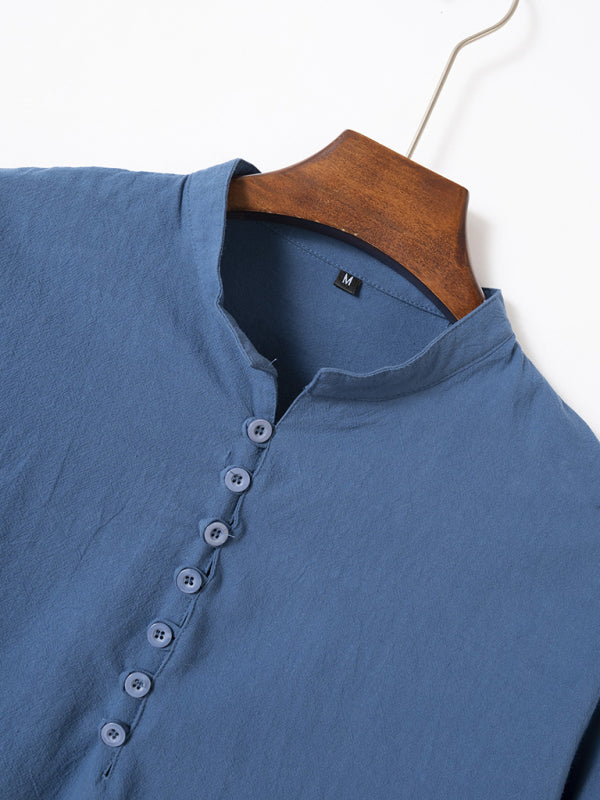New Fashion Retro Stand Collar Slim Fit Casual Long Sleeve Shirt Shello Creative Boutique