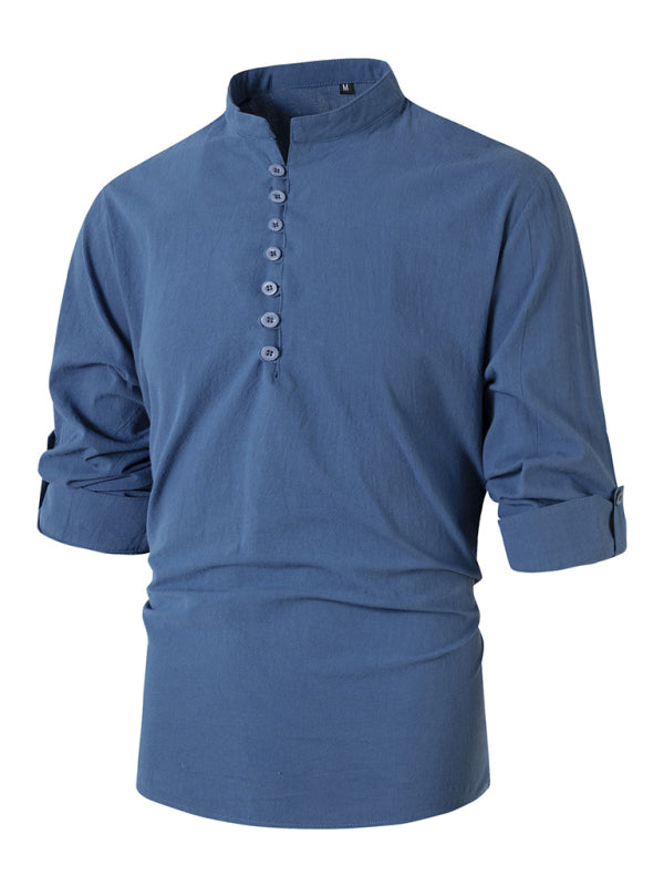 New Fashion Retro Stand Collar Slim Fit Casual Long Sleeve Shirt Shello Creative Boutique
