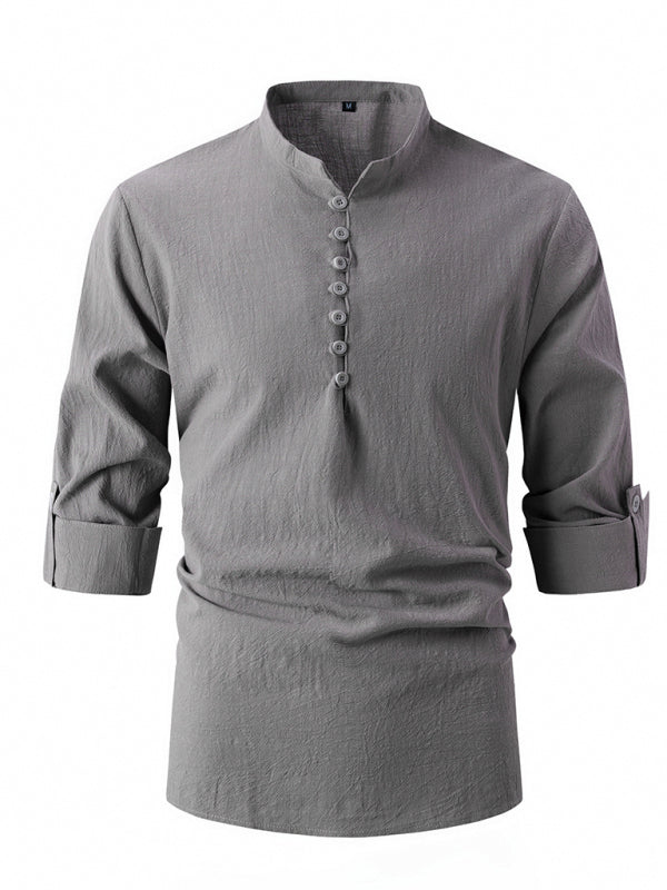 New Fashion Retro Stand Collar Slim Fit Casual Long Sleeve Shirt Shello Creative Boutique