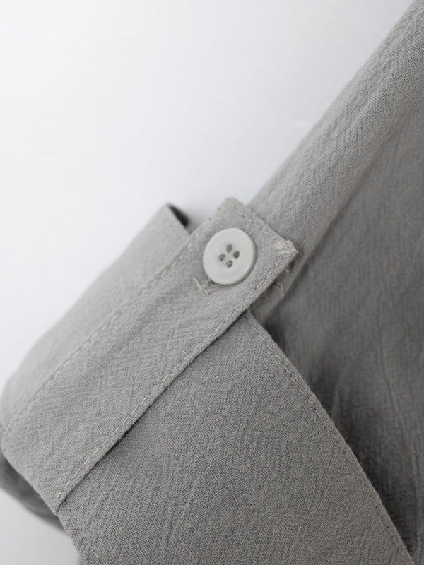 New Fashion Retro Stand Collar Slim Fit Casual Long Sleeve Shirt Shello Creative Boutique
