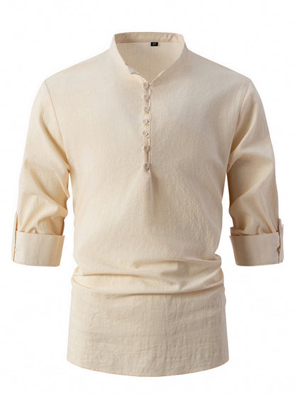 New Fashion Retro Stand Collar Slim Fit Casual Long Sleeve Shirt Shello Creative Boutique