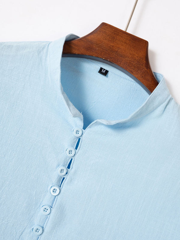 New Fashion Retro Stand Collar Slim Fit Casual Long Sleeve Shirt Shello Creative Boutique