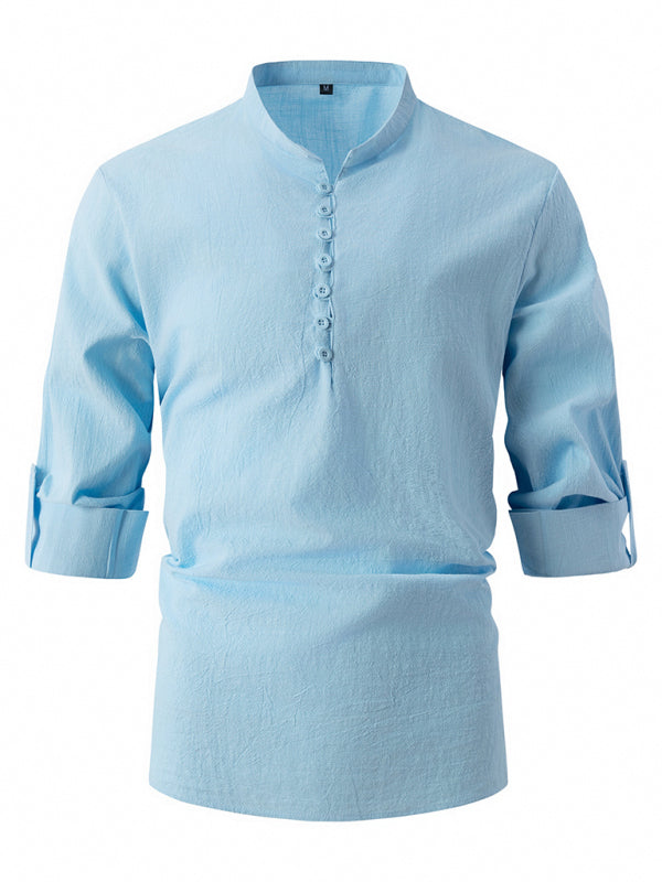 New Fashion Retro Stand Collar Slim Fit Casual Long Sleeve Shirt Shello Creative Boutique
