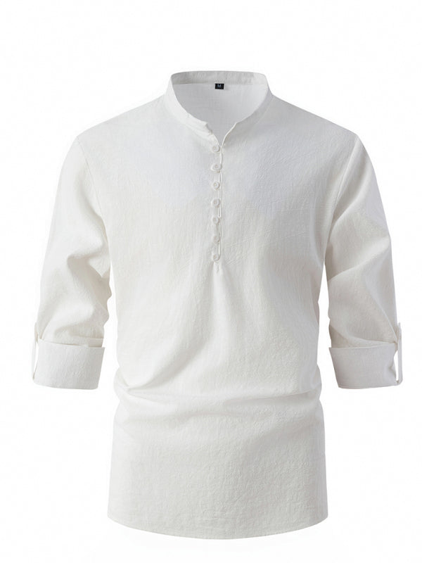 New Fashion Retro Stand Collar Slim Fit Casual Long Sleeve Shirt Shello Creative Boutique