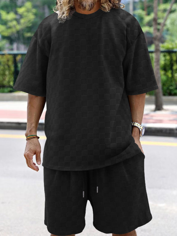 Men's jacquard checkerboard spring and summer loose sports and leisure two-piece suit Shello's Creative Boutique