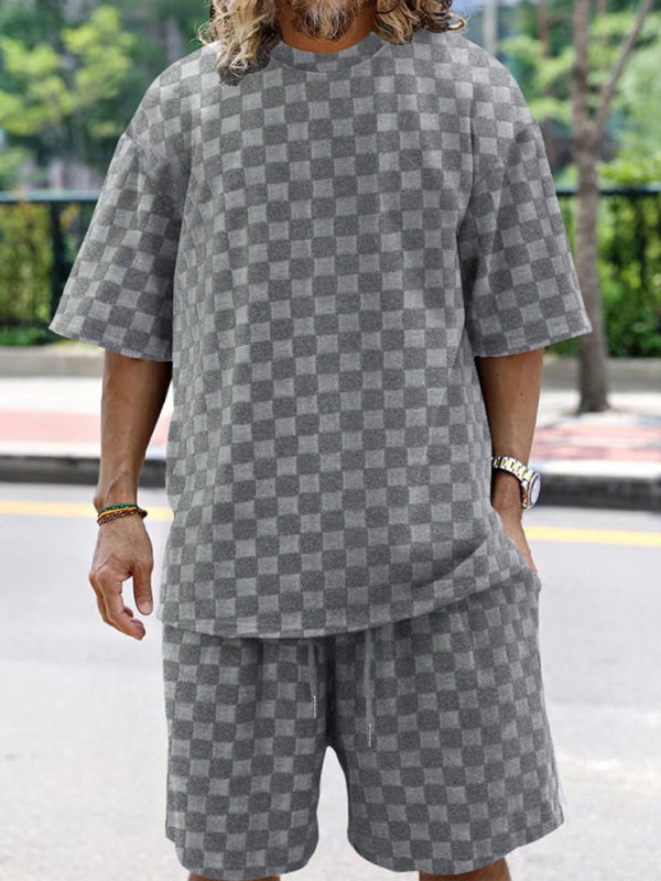 Men's jacquard checkerboard spring and summer loose sports and leisure two-piece suit Shello's Creative Boutique