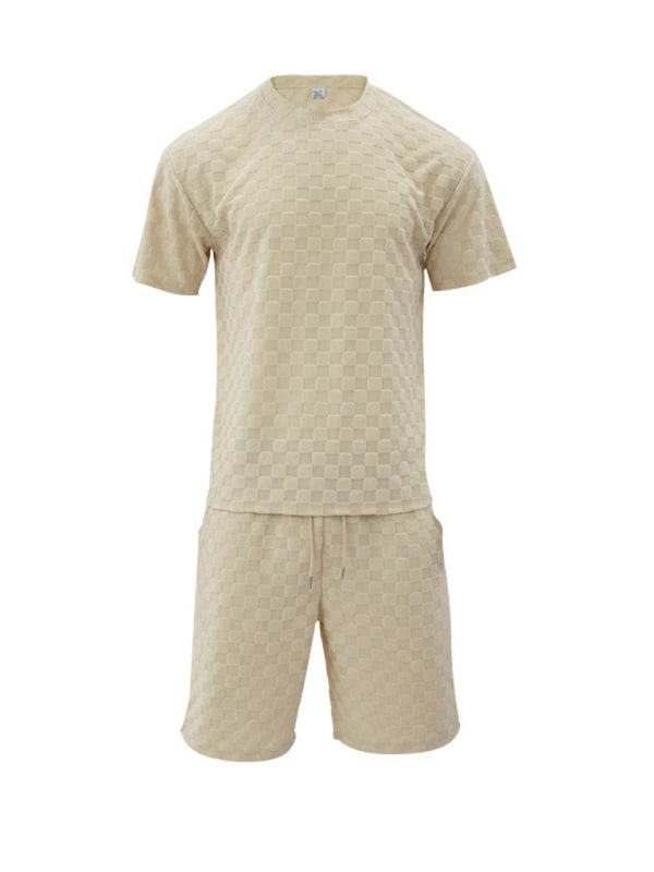 Men's jacquard checkerboard spring and summer loose sports and leisure two-piece suit Shello's Creative Boutique