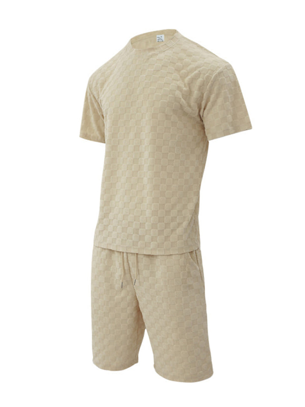 Men's jacquard checkerboard spring and summer loose sports and leisure two-piece suit Shello's Creative Boutique