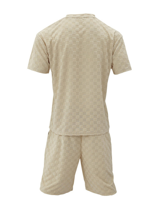 Men's jacquard checkerboard spring and summer loose sports and leisure two-piece suit Shello's Creative Boutique