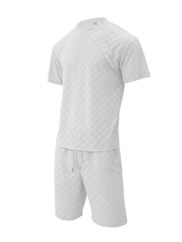 Men's jacquard checkerboard spring and summer loose sports and leisure two-piece suit Shello's Creative Boutique