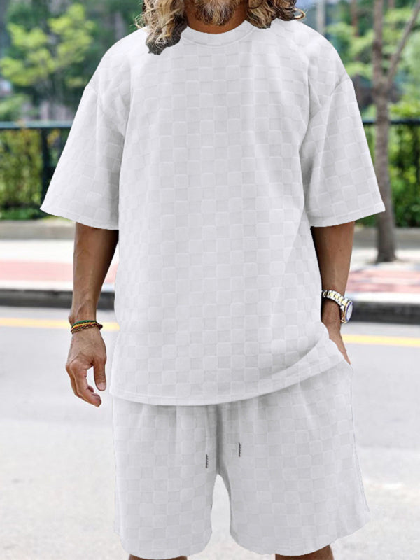 Men's jacquard checkerboard spring and summer loose sports and leisure two-piece suit Shello's Creative Boutique