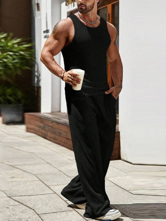 Sleeveless knitted vest and trousers two-piece solid color sports and leisure suit Shello's Creative Boutique