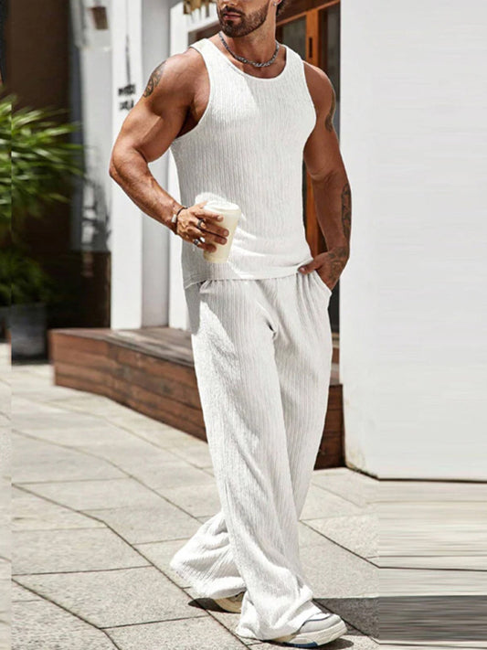 Sleeveless knitted vest and trousers two-piece solid color sports and leisure suit Shello's Creative Boutique