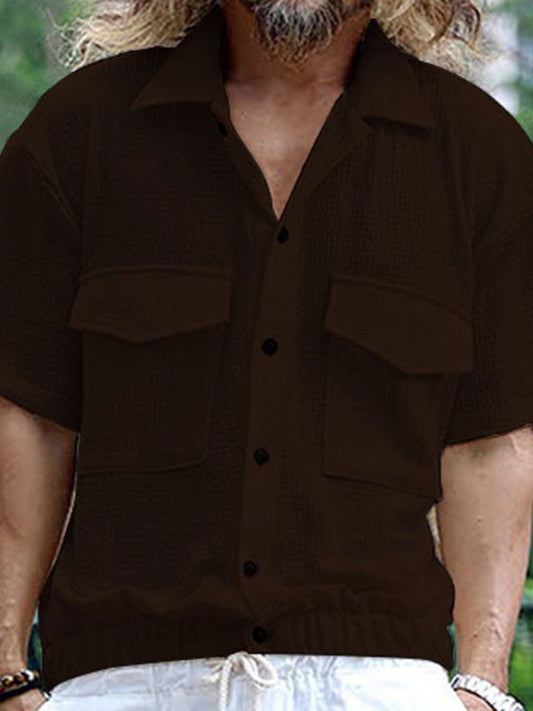 Men's new cardigan front pocket casual short-sleeved shirt Shello Creative Boutique