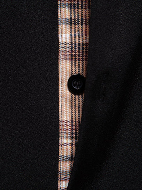 Men's Casual Collar Buttoned Plaid Color Block Short Sleeve Shirt Shello's Creative Boutique