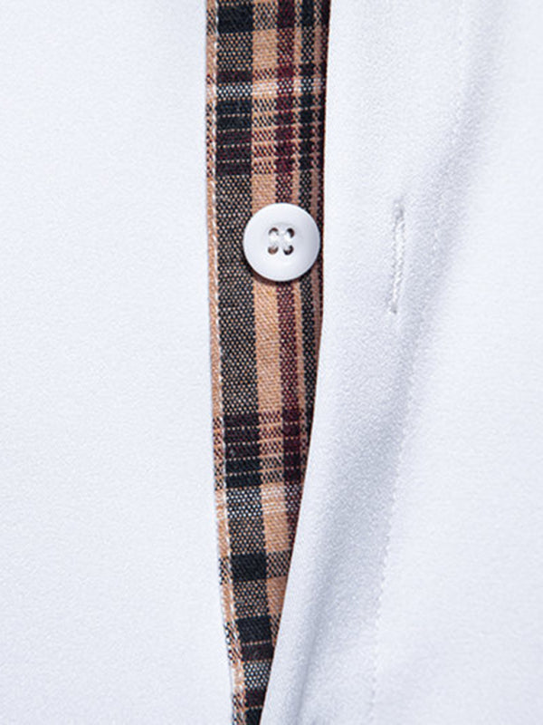Men's Casual Collar Buttoned Plaid Color Block Short Sleeve Shirt Shello's Creative Boutique