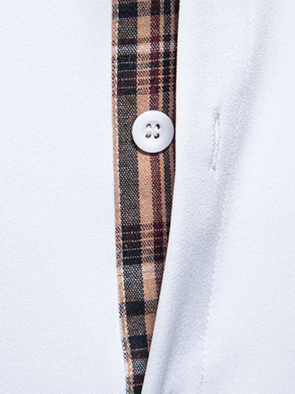 Men's Casual Collar Buttoned Plaid Color Block Short Sleeve Shirt Shello's Creative Boutique