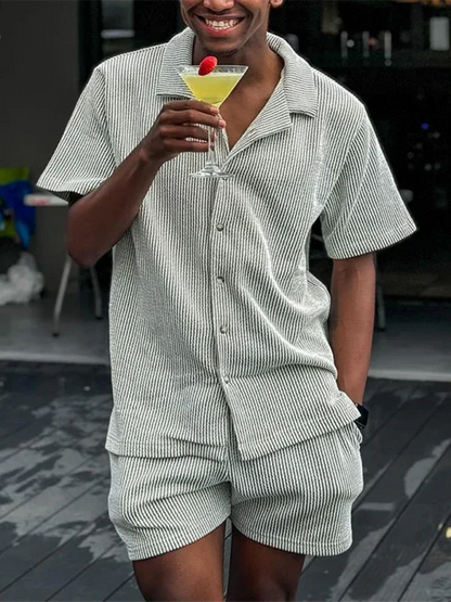 Men's casual short sleeve striped shorts set - Shello's Creative Boutique