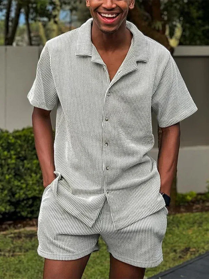 Men's casual short sleeve striped shorts set - Shello's Creative Boutique