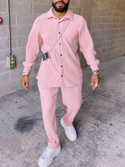 Men's Casual Loose Long Sleeve Corduroy Pants Suit - Shello's Creative Boutique