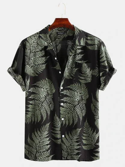 Men's Casual Loose Beach Wear Maple Leaf Print Short Sleeve Shirt – Effortlessly Breezy Style! - Shello's Creative Boutique