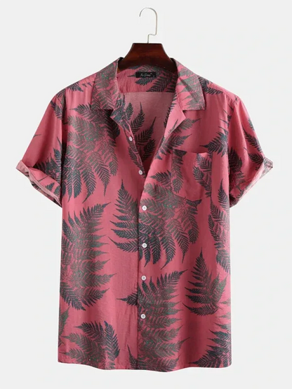 Men's Casual Loose Beach Wear Maple Leaf Print Short Sleeve Shirt – Effortlessly Breezy Style! - Shello's Creative Boutique