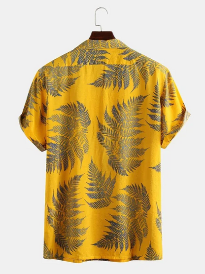 Men's Casual Loose Beach Wear Maple Leaf Print Short Sleeve Shirt – Effortlessly Breezy Style! - Shello's Creative Boutique