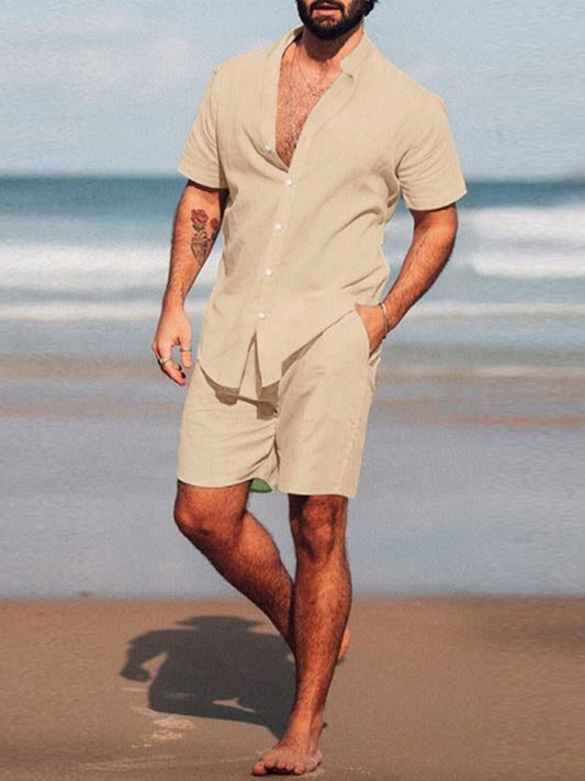 Men's casual home wear loose long-sleeved shorts two-piece set Shello's Creative Boutique
