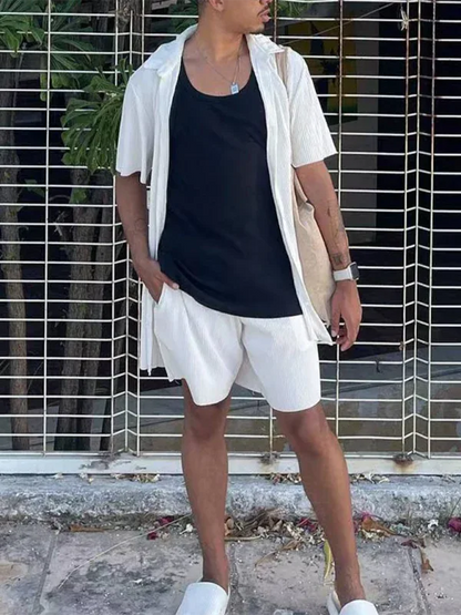 Men Loose Beachwear Striped Short-Sleeved Suit – Comfort and Style - Shello's Creative Boutique