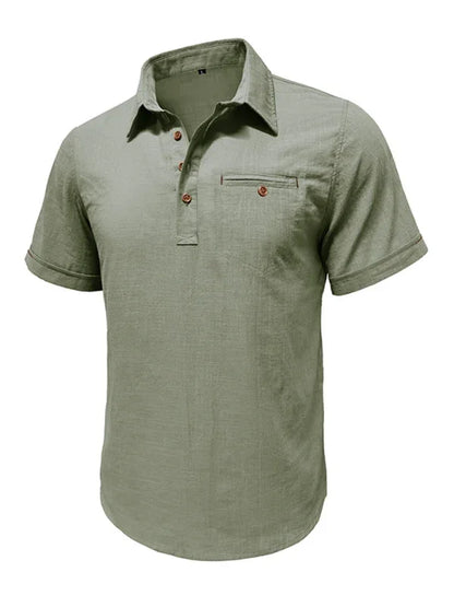 Men's casual solid color lapel short-sleeved tops - Shello's Creative Boutique