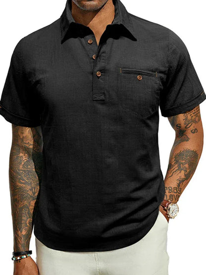 Men's casual solid color lapel short-sleeved tops - Shello's Creative Boutique