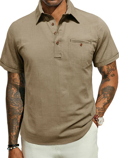 Men's casual solid color lapel short-sleeved tops - Shello's Creative Boutique