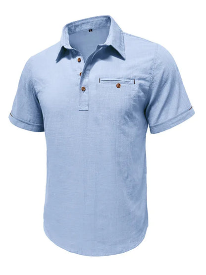 Men's casual solid color lapel short-sleeved tops - Shello's Creative Boutique