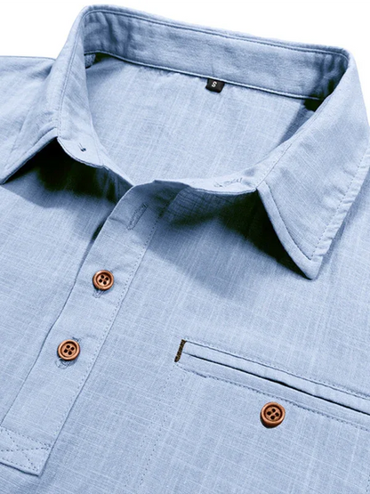 Men's casual solid color lapel short-sleeved tops - Shello's Creative Boutique