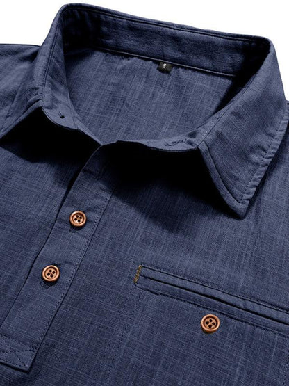 Men's casual solid color lapel short-sleeved tops - Shello's Creative Boutique