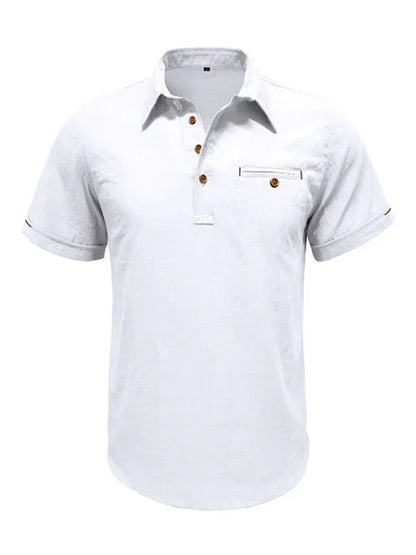 Men's casual solid color lapel short-sleeved tops - Shello's Creative Boutique