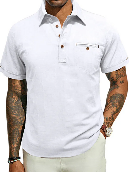 Men's casual solid color lapel short-sleeved tops - Shello's Creative Boutique