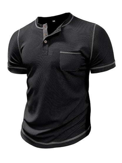 Men's American Vintage Henley Collar Short Sleeve T-Shirt – Classic Style Meets Everyday Comfort! - Shello's Creative Boutique