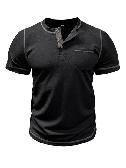 Men's American Vintage Henley Collar Short Sleeve T-Shirt – Classic Style Meets Everyday Comfort! - Shello's Creative Boutique