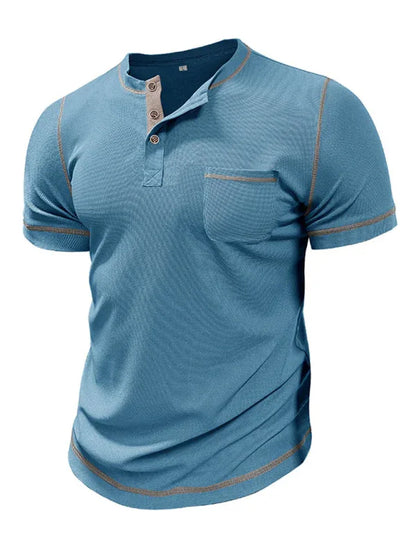 Men's American Vintage Henley Collar Short Sleeve T-Shirt – Classic Style Meets Everyday Comfort! - Shello's Creative Boutique