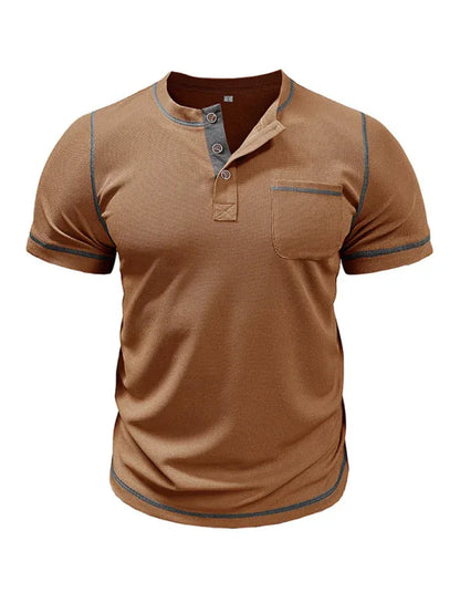 Men's American Vintage Henley Collar Short Sleeve T-Shirt – Classic Style Meets Everyday Comfort! - Shello's Creative Boutique