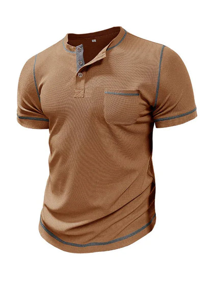 Men's American Vintage Henley Collar Short Sleeve T-Shirt – Classic Style Meets Everyday Comfort! - Shello's Creative Boutique