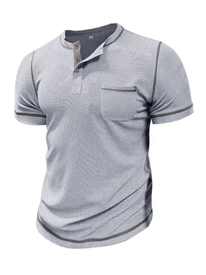 Men's American Vintage Henley Collar Short Sleeve T-Shirt – Classic Style Meets Everyday Comfort! - Shello's Creative Boutique