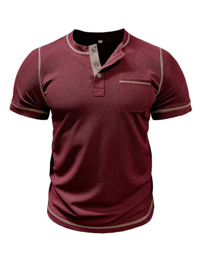 Men's American Vintage Henley Collar Short Sleeve T-Shirt – Classic Style Meets Everyday Comfort! - Shello's Creative Boutique