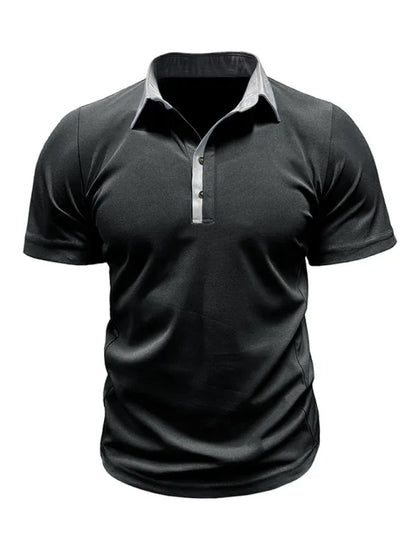 Men Lapel Colour Block Short Sleeve Polo Shirt – Effortless Sophistication - Shello's Creative Boutique