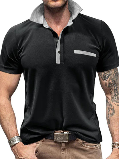 Men Lapel Colour Block Short Sleeve Polo Shirt – Effortless Sophistication - Shello's Creative Boutique