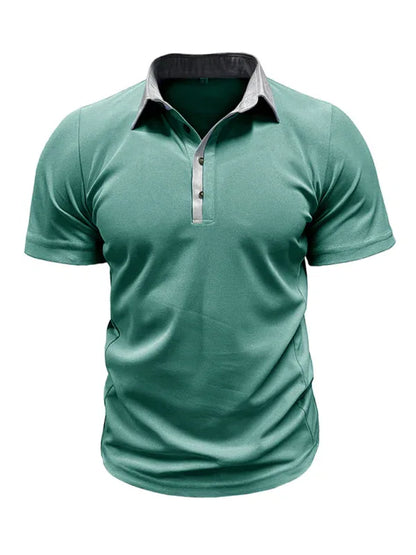 Men Lapel Colour Block Short Sleeve Polo Shirt – Effortless Sophistication - Shello's Creative Boutique