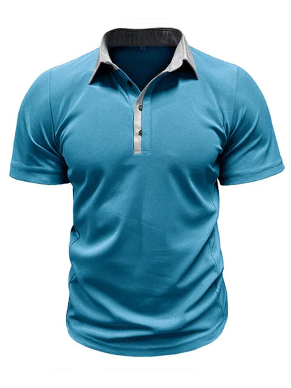 Men Lapel Colour Block Short Sleeve Polo Shirt – Effortless Sophistication - Shello's Creative Boutique