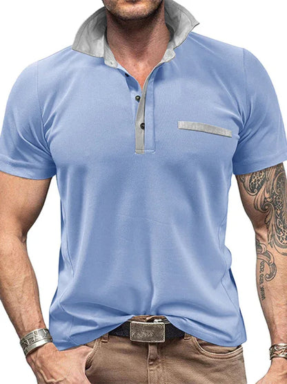 Men Lapel Colour Block Short Sleeve Polo Shirt – Effortless Sophistication - Shello's Creative Boutique